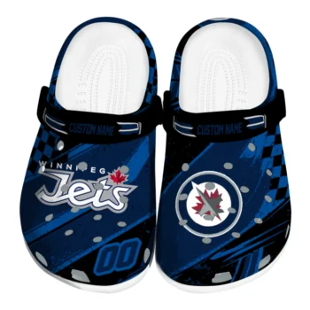 Winnipeg Jets Clogs - Customized Checkered Streaks Blue Black