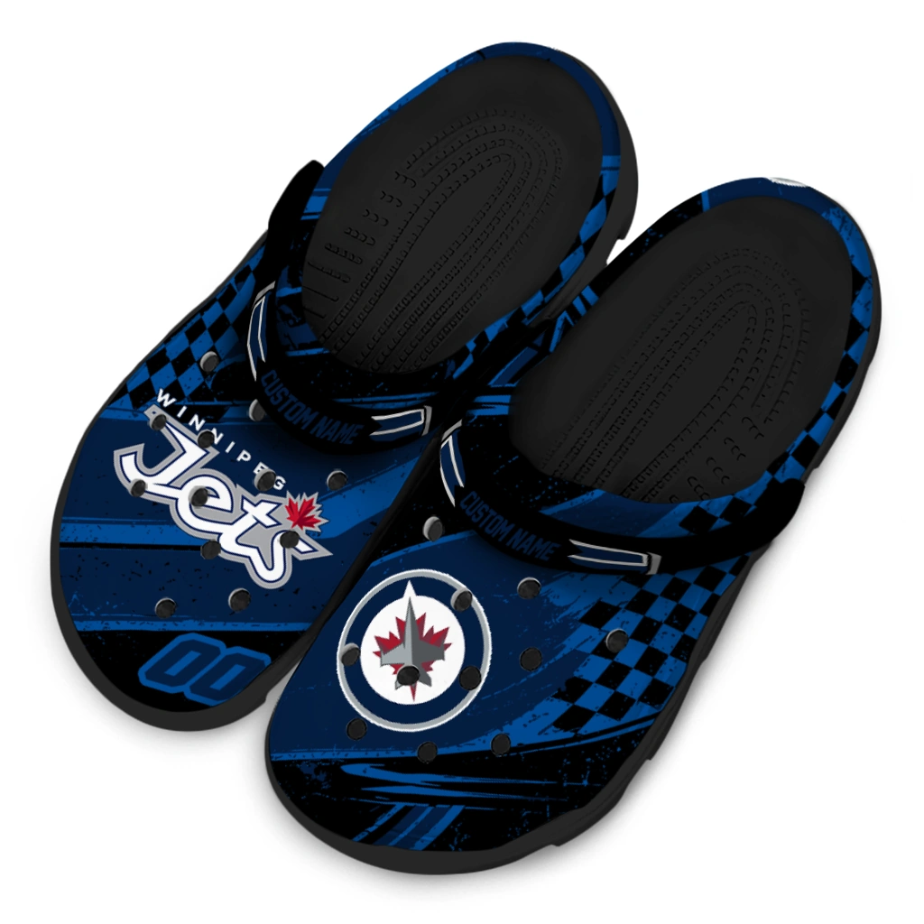 Winnipeg Jets Clogs - Customized Checkered Streaks Blue Black 4