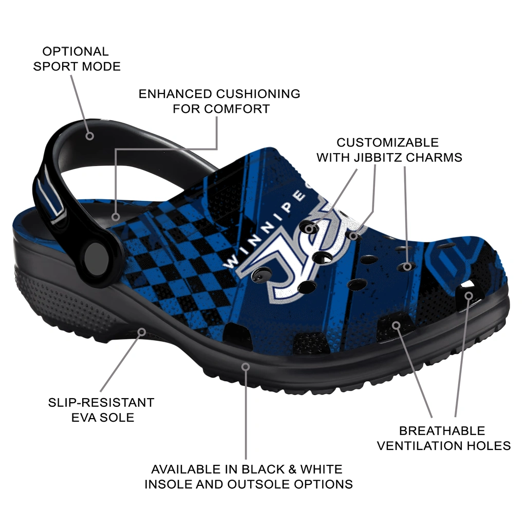 Winnipeg Jets Clogs - Customized Checkered Streaks Blue Black 5