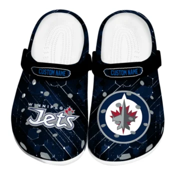 Winnipeg Jets Clogs - Personalized Circuit Geometry Blue Black
