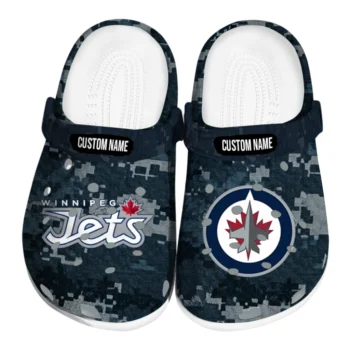 Winnipeg Jets Clogs - Personalized Digital Camo Blue