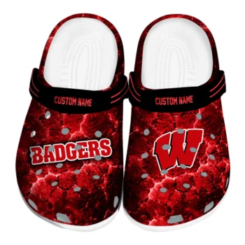 Wisconsin Badgers Clogs - Custom Cracked Energy Red Black