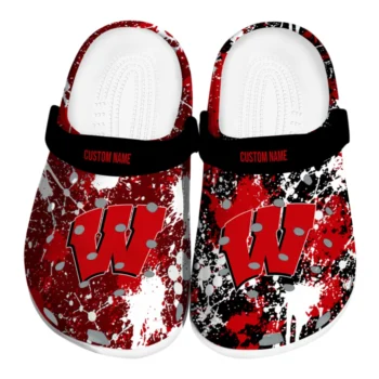 Wisconsin Badgers Clogs - Custom Splatter Splash Red Black