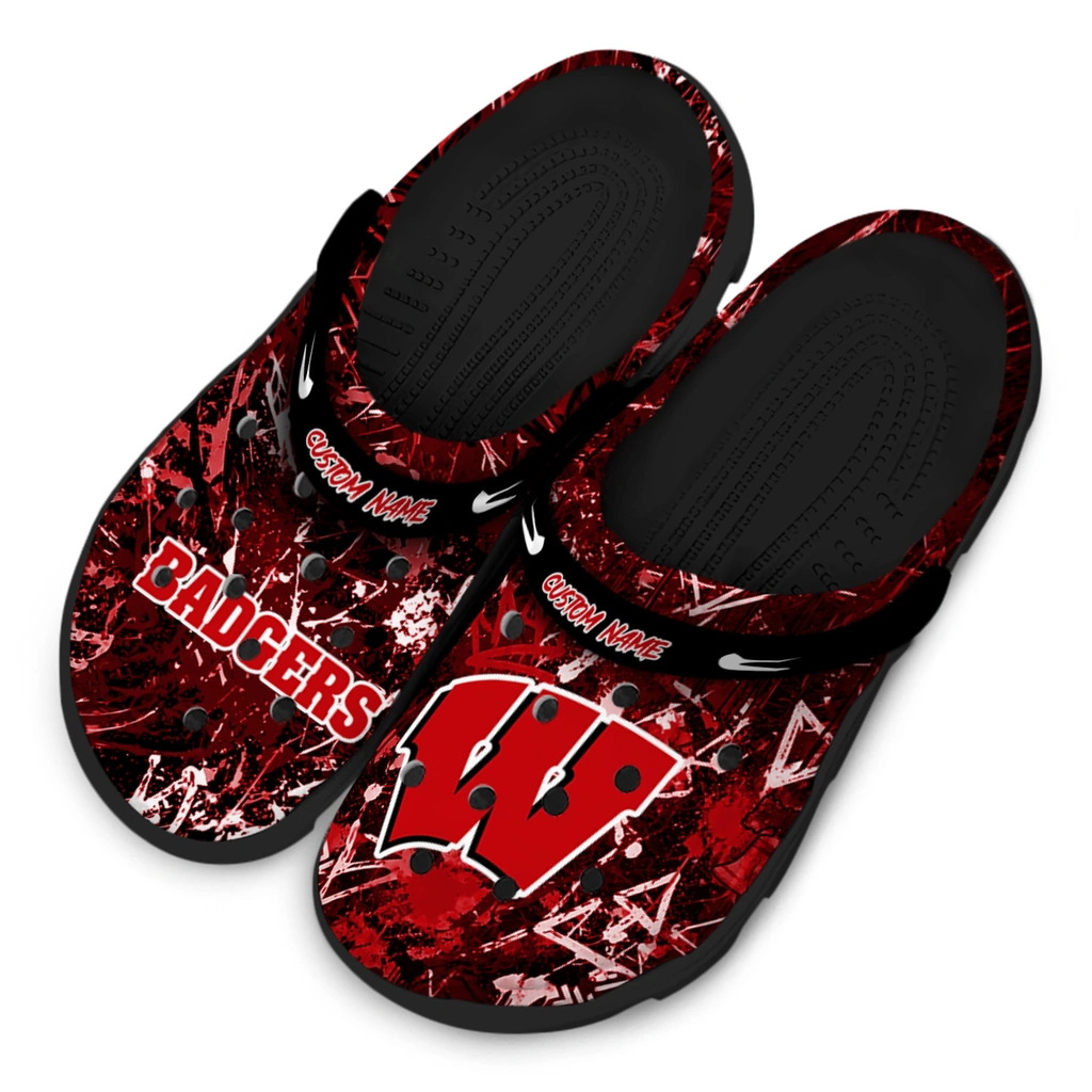 wisconsin-badgers-clog-customized-graffiti-burst-red-black-latest-model.webp
