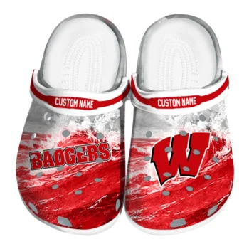 Wisconsin Badgers Clogs - Customized Wave Swirl Red White