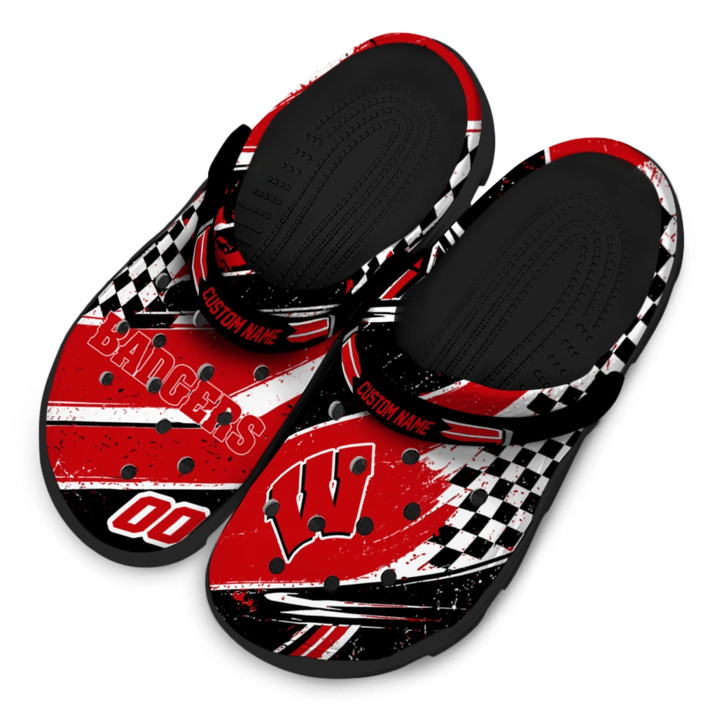 Wisconsin Badgers Clogs - Personalized Circuit Geometry Red Black 4