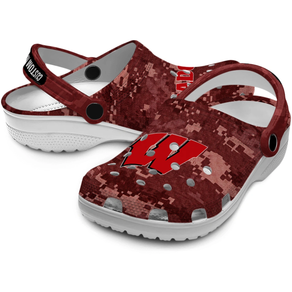 wisconsin-badgers-clog-personalized-digital-camo-red-high-quality.webp