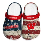 Wisconsin Badgers Clogs - Personalized Distressed Stripes Red Blue 1 wisconsin-badgers-clog-personalized-distressed-stripes-red-blue-best-selling.webp