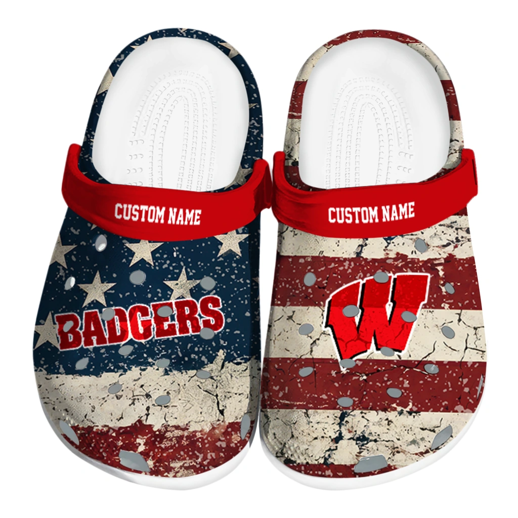 wisconsin-badgers-clog-personalized-distressed-stripes-red-blue-best-selling.webp wisconsin badgers clog personalized distressed stripes red blue best selling