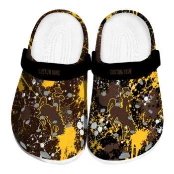 Wyoming Cowboys Clogs - Custom Splatter Splash Brown Black