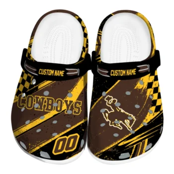 Wyoming Cowboys Clogs - Customized Checkered Streaks Brown Black