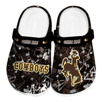 Wyoming Cowboys Clogs - Customized Graffiti Burst Brown Black