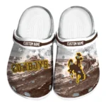 Wyoming Cowboys Clogs - Customized Wave Swirl Brown White 1 wyoming-cowboys-clog-customized-wave-swirl-brown-white-best-selling.webp
