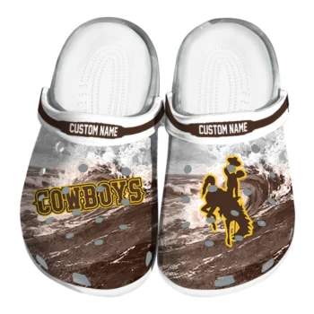 Wyoming Cowboys Clogs - Customized Wave Swirl Brown White