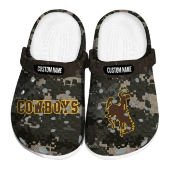 Wyoming Cowboys Clogs - Personalized Digital Camo Brown