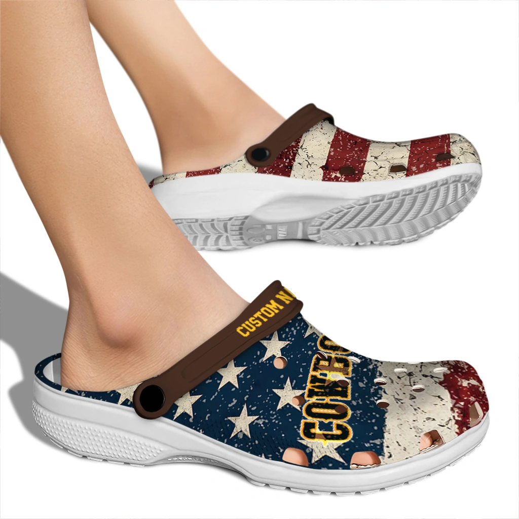 wyoming-cowboys-clog-personalized-distressed-stripes-brown-red-blue-fashion-forward.webp
