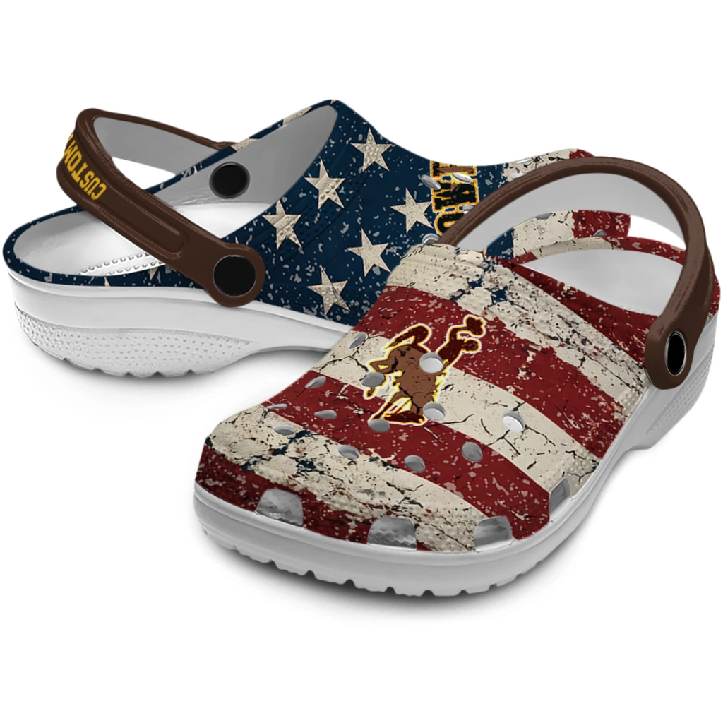 wyoming-cowboys-clog-personalized-distressed-stripes-brown-red-blue-high-quality.webp