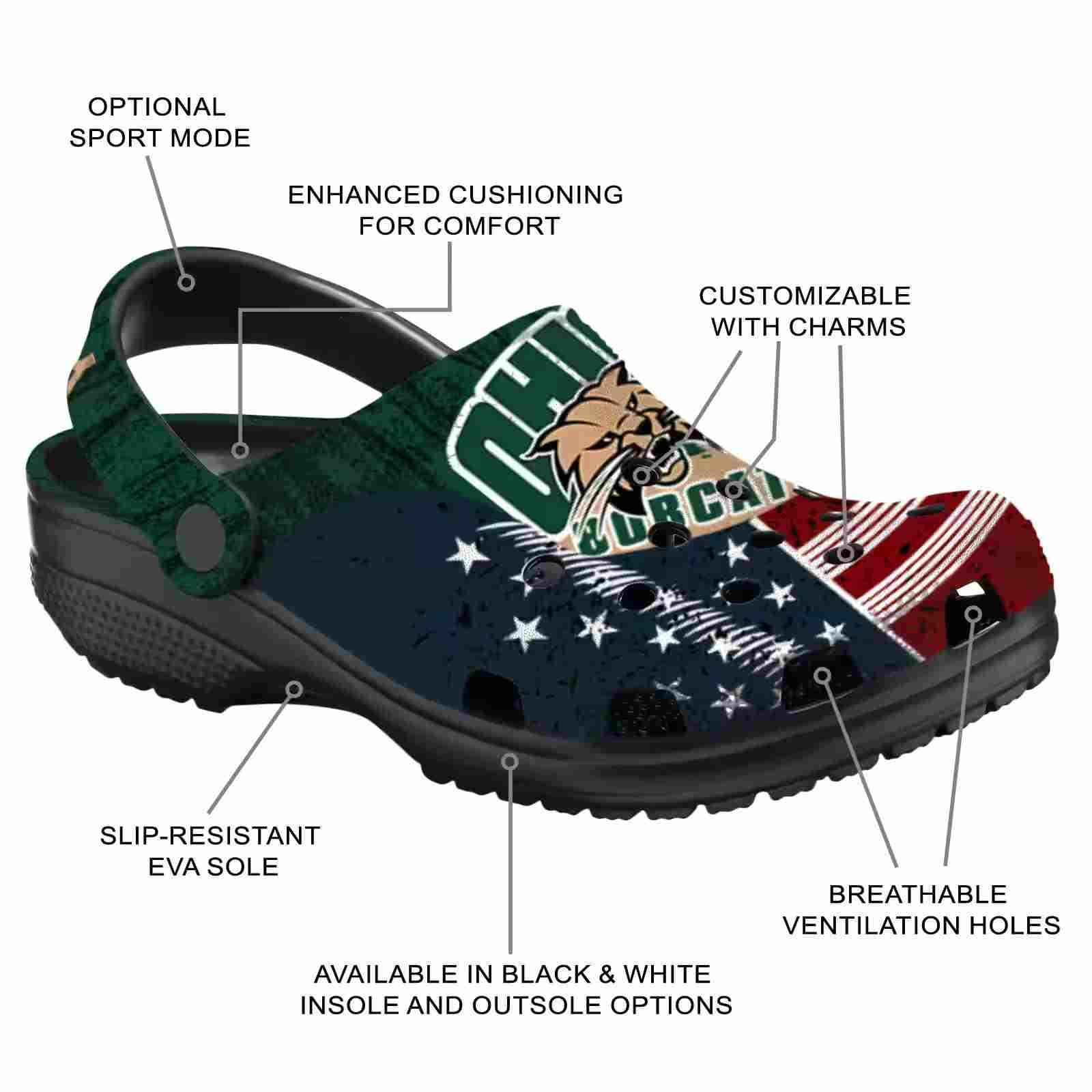 Customized Ohio Bobcats Star-Spangled Side Pattern Clog